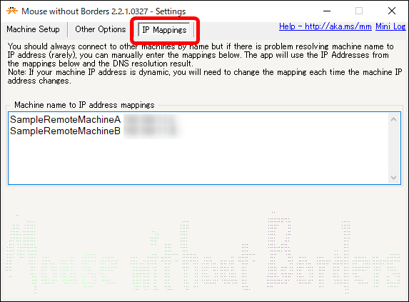 IP mappingsの設定欄