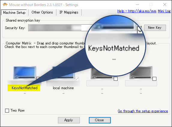 keys Not Matchedと表示される