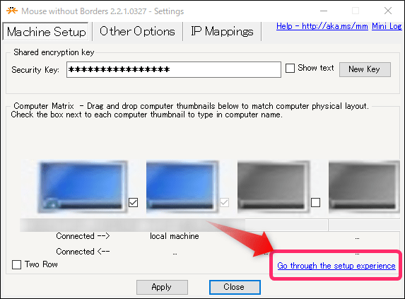 Go through the setup experienceボタン