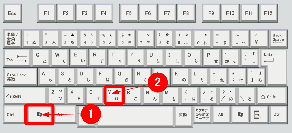 WindowsのロゴキーとVキーを押す