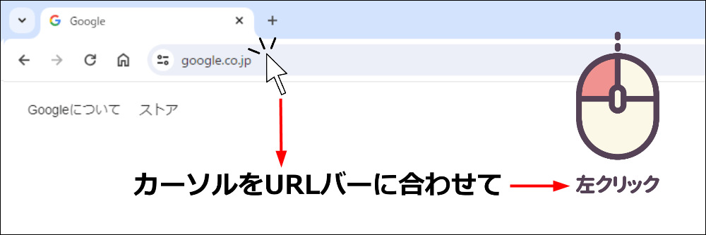 カーソルをURLバーに合わせて左クリック